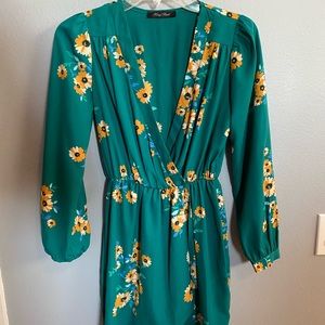 Emerald floral long sleeve dress